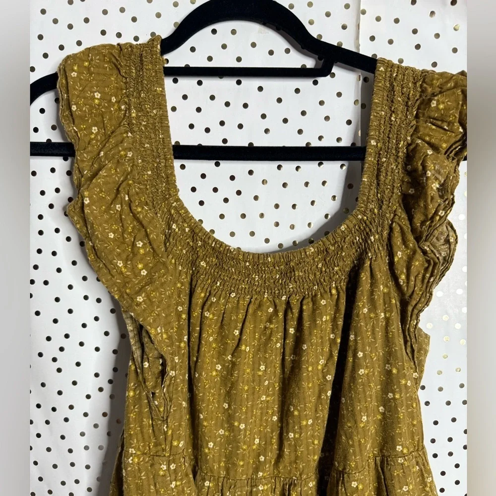 Madewell Ruffle Sleeve Tiered Midi Dress Daisy Stitch Olive
